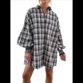 thumbnail image 1 of Camisas de Franela A Cuadros para Mujer, Blusas y Vestidos de Larga con Botones, de Gran Tamaño Negro M, 1 of 10