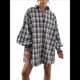 thumbnail image 1 of Camisas de Franela A Cuadros para Mujer, Blusas y Vestidos de Larga con Botones, de Gran Tamaño Negro S, 1 of 10
