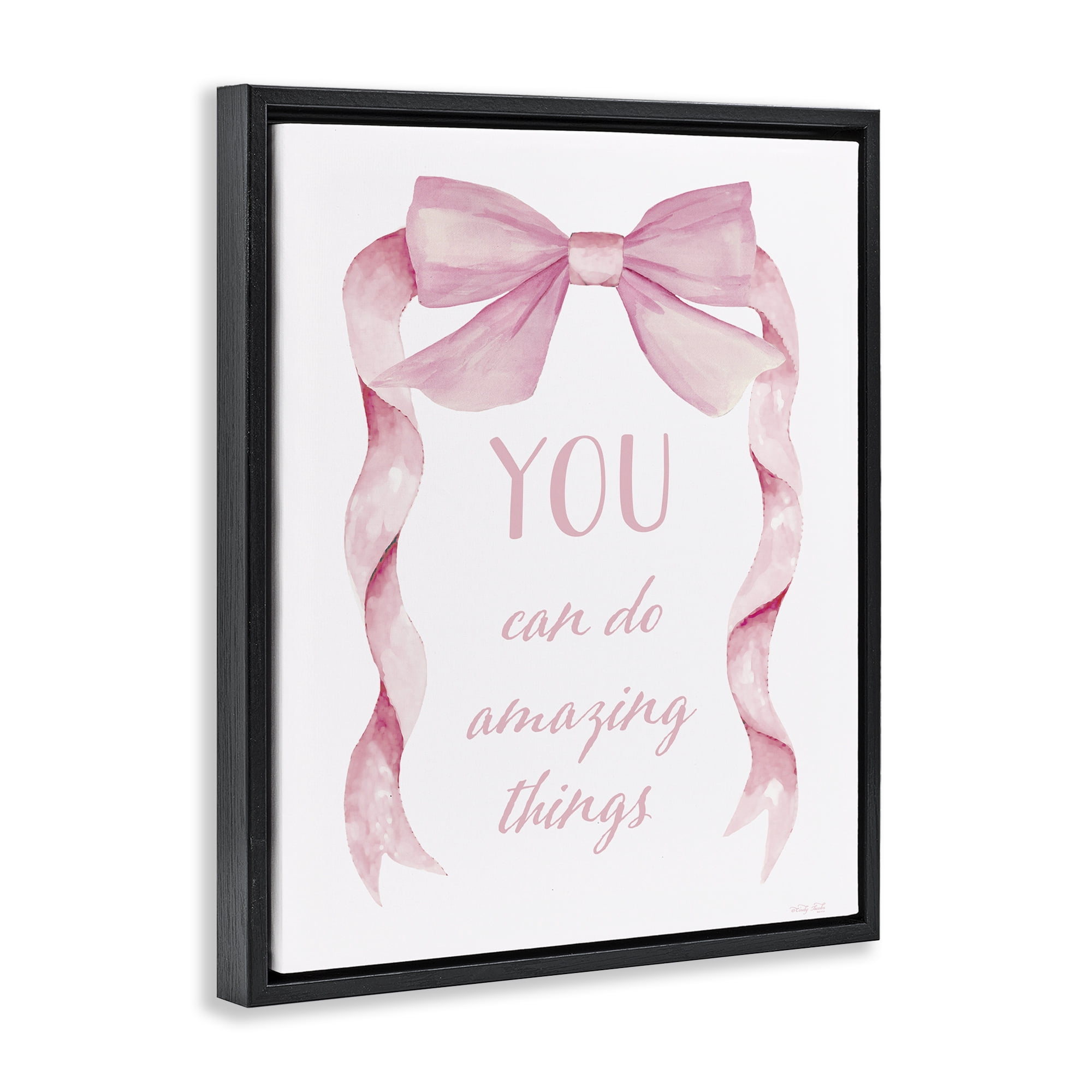 Stupell Industries Feminine Encouragement Ribbon Black Framed Floater Canvas Wall Art, design by Cindy Jacobs