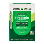 Spring Valley Extra Strength Age 50+ Probiotic with Prebiotic Dietary Supplement Delayed Release Vegetarian Capsules for Digestive Health, 30 Count
