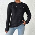 thumbnail image 2 of Drses Women's Pearls Beaded Long Sleeve Sweater Cable Knit Pullover Tops Casual Fitted Crewneck Knitted Sweaters, 2 of 3