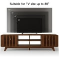 thumbnail image 6 of ONBRILL 70-Inch TV Stand for TVs up to 80 Inch, Mid-Century Modern Television Stand with Power Outlet， Entertainment Center with Sliding Grille Door Cabinets and Open Shelves for Living Room, Walnut, 6 of 17