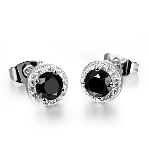 2.5ct Round cut Black & White Cubic Zirconia Ear Studs Earrings 8mm for Women 925 Sterling Silver