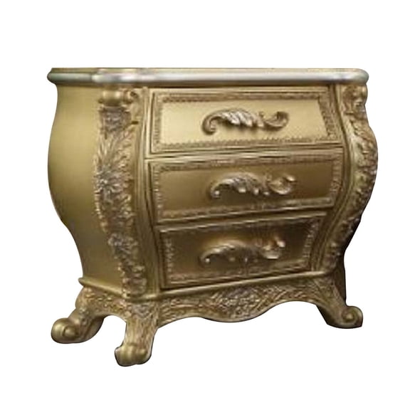 Vega 32 " Nightstand 3 Drawers Scrolled Elegant Gold Floral Motifs