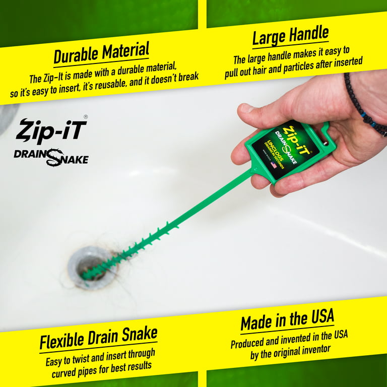 ZIP IT DRAIN CLEANER, 1-Pack Plastic Drain Stick Hair Clog Remover