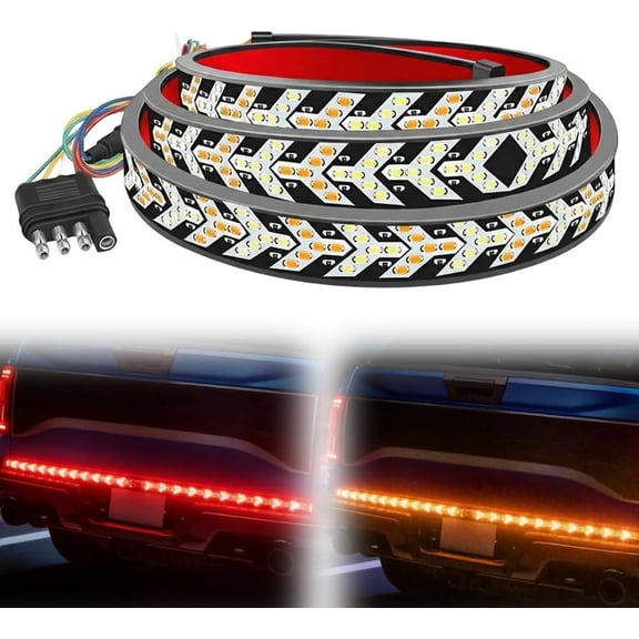 YUSUIYI 48/78/94/60 Inch LED Tailgate Light Bar Strip,Waterproof Flexible Strobe Rock Lights for Trucks,Arrow Design Turn Signal Strip,Red & Amber Sequential Lighting