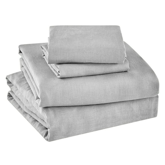 Levtex Home - 100% Linen - Twin Sheet Set - Washed Linen - Light Grey - Set Includes : Flat Sheet (66x96in.), Fitted Sheet (39x75+15in.) and 1 Pillow Case (20x30in.)