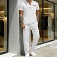 thumbnail image 2 of mihongmao Summer Mens Outfits Gym Sets Vacation Outfits Men's Solid Color Short Sleeve V-neck Pocket T-shirt Straight Pants Set White 2X, 2 of 5