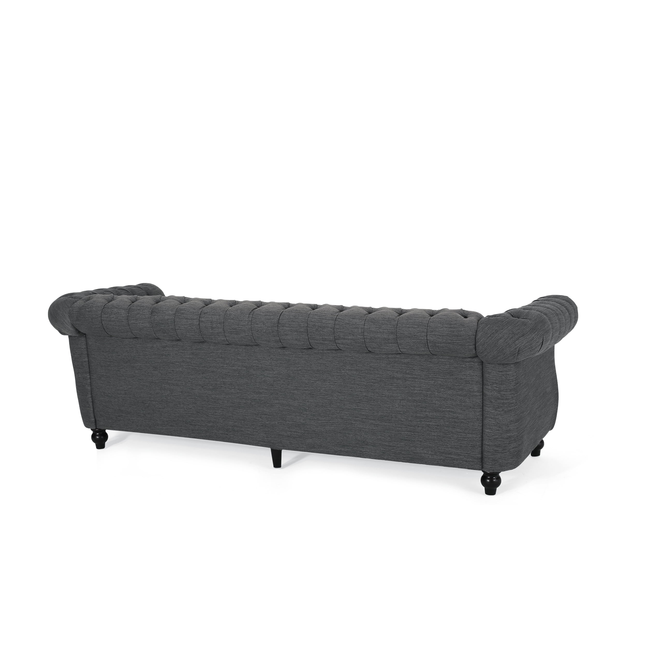 Noble House Augus Fabric Tufted 3 Seater Sofa, Charcoal, Dark Brown