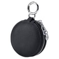 thumbnail image 3 of Pu de cuero con cremallera Bolsa de llave con espejo incorporado portátil de peso ligero portátil Bolsa de lápiz labial para anillos Mujeres Mujeres Negro, 3 of 8