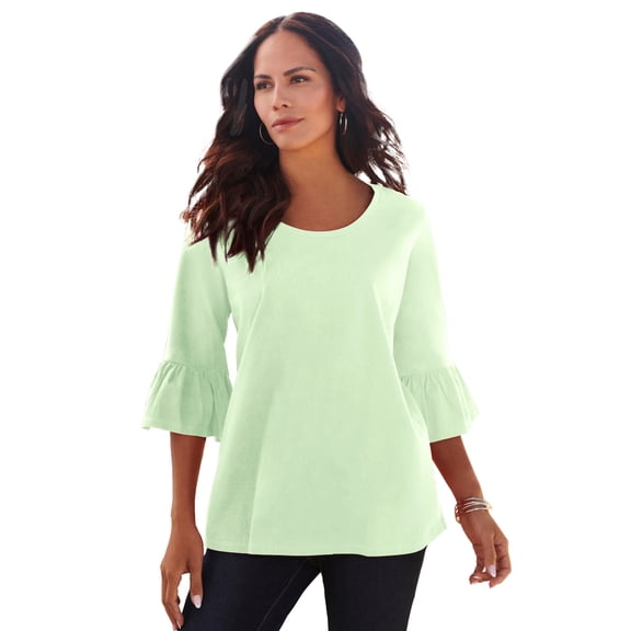 Roaman's Women's Plus Size Cotton Ultimate Bell Sleeve Tee