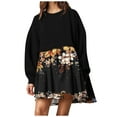 thumbnail image 2 of DecSea Women Oversized Patchwork Sweatshirt Dress Long Sleeve Drop Shoulder Crewneck Pleated Color Block Mini Dress, 2 of 5