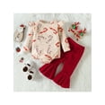 thumbnail image 2 of Qiylii Baby Girls 2 Pieces Christmas Clothes Set, Crutch Print Long Fly Sleeve Romper + Solid Color Velvet Flare Pants Set,0-24M, 2 of 9