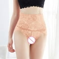 thumbnail image 5 of Shakumy Nylon Granny Panties Women Sexy Shapewear Lace High Waisted Underwear Embroidered Mesh Sheer Eatable Panties Underpants Beige X-Large, 5 of 5