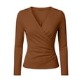thumbnail image 5 of ZDNIXIAN Women Wrap V Neck Long Sleeve T Shirt ,Soft Stretchy Ruched Fitted Blouse, Casual Solid Color Surplice Front Slim Fit, 5 of 5