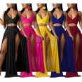 thumbnail image 3 of SURJDE Ensemble Aguichant 2 Pcs pour Femmes Robe à Bretelles en Chiffon Col en V Profond Soutien-Gorge Crop Top Fendu Robe Maxi Jupe, 3 of 4