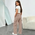 thumbnail image 2 of Wsysadlol Preppy Style Girls Wide Leg Cargo Sweatpants Baggy Pocketed Joggers, Casual Solid Color Sport Trousers Khaki, 2 of 8