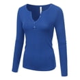 thumbnail image 3 of Doublju Women's Long Sleeve Basic Henley Deep V-Neck Button Placket T-Shirt, 3 of 4
