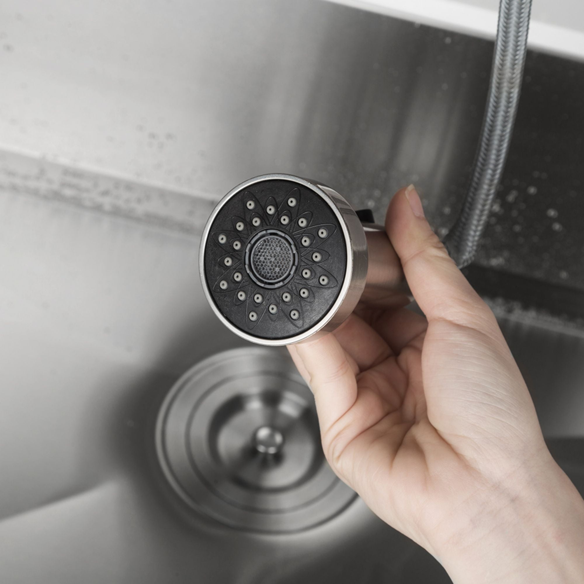 Logmey Kitchen Faucet with Pull Down Sprayer, Brushed Nickel Commercial Spring Kitchen Sink Faucet Single Handle Pull Out Sink Faucets with Deck Plate Suit to 1 or 3 Holes