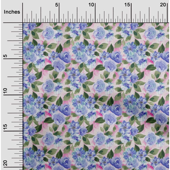 oneOone Organic Cotton Poplin Twill Fabric Watercolor Leaves & Peony Floral Print Fabric By The Yard 42 Inch Wide