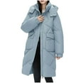 thumbnail image 3 of Jinhomg Winter Long Down Coat for Women Thermal Cozy Double Closure Hooded Jacket Plus Size Casual Loose Long Sleeve Outerwear with Pockets Blue M, 3 of 5