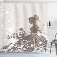 thumbnail image 1 of Vintage Woman Shower Curtain, Wedding Theme Background with Flowers Bouquet and Bride Silhouette, Fabric Bathroom Set with Hooks, 69W X 84L Inches Extra Long, Taupe Eggshell White, by Ambesonne, 1 of 3