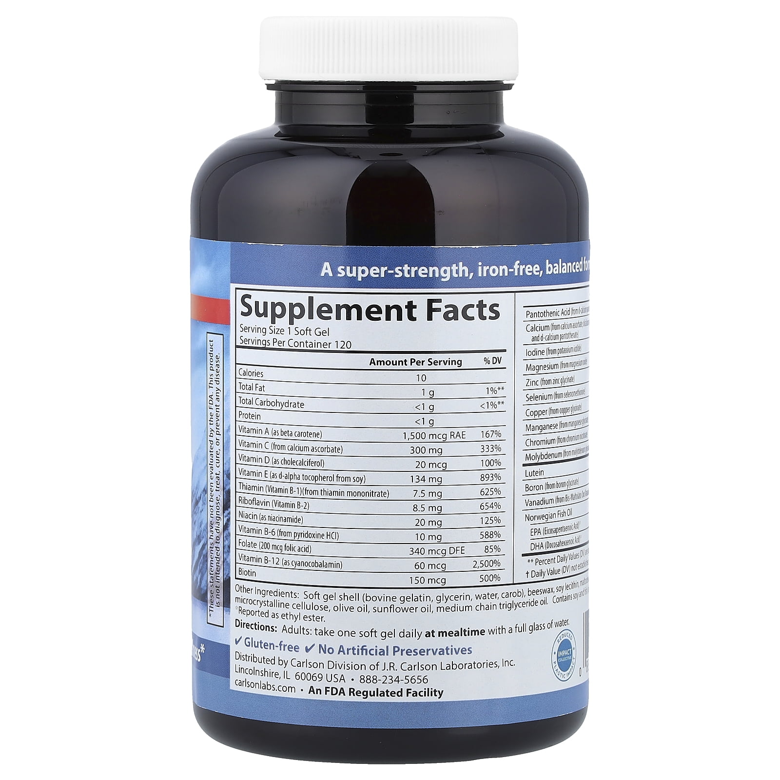 Carlson Multi + Omega-3, 120 Soft Gels