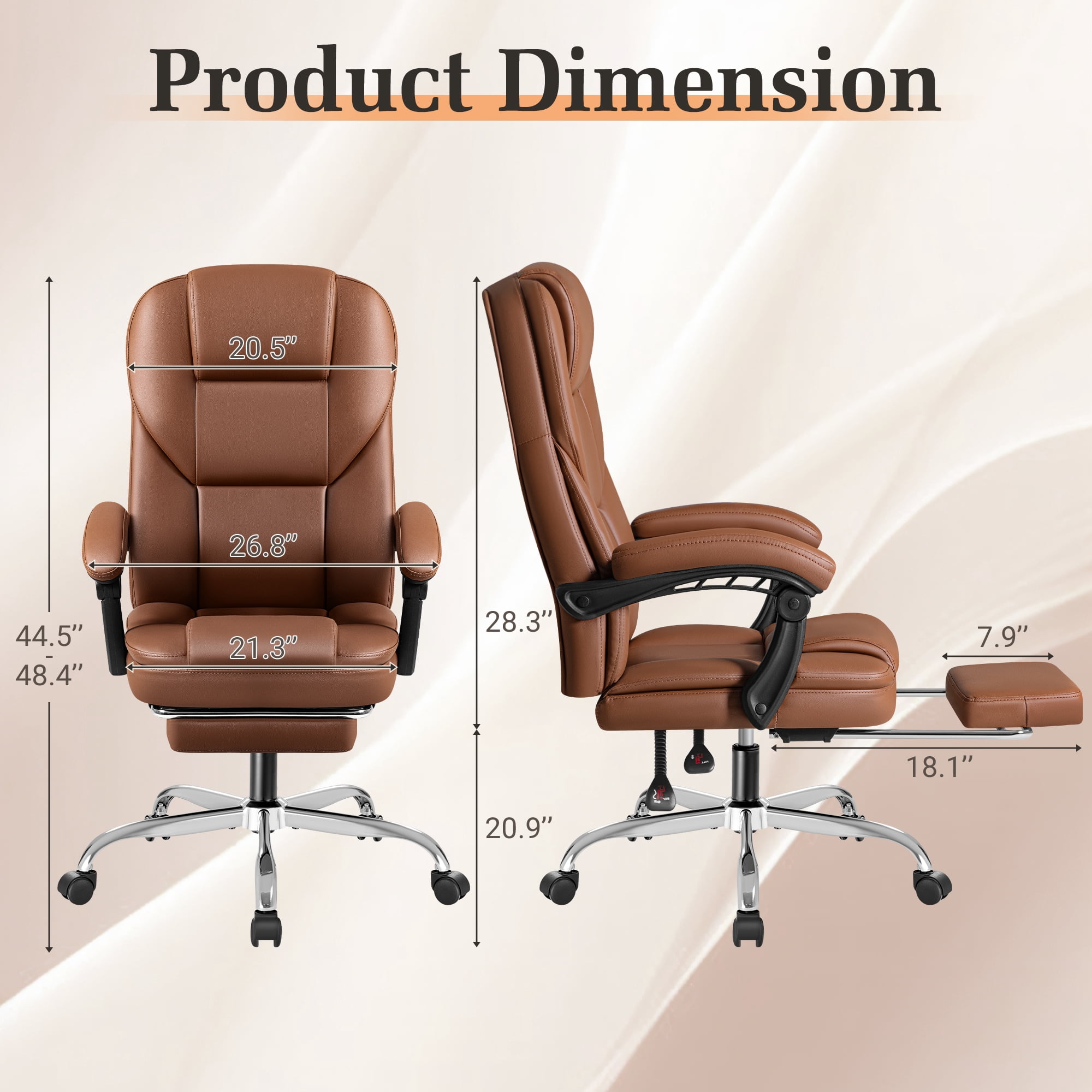 Homall Angle Height Adjustable Office Chair&nbsp;Reclining Computer Chair Ergonomic Executive Leather Chair Support 8 Hours Heavy Duty Design,Brown