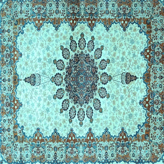 Ahgly Company Indoor Square Medallion Light Blue Traditional Area Rugs, 7' Square