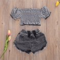 thumbnail image 5 of 2Pcs Mignon Bébé Enfants Filles Tops Plaid Shorts Denim Pantalons Vêtements, 5 of 5