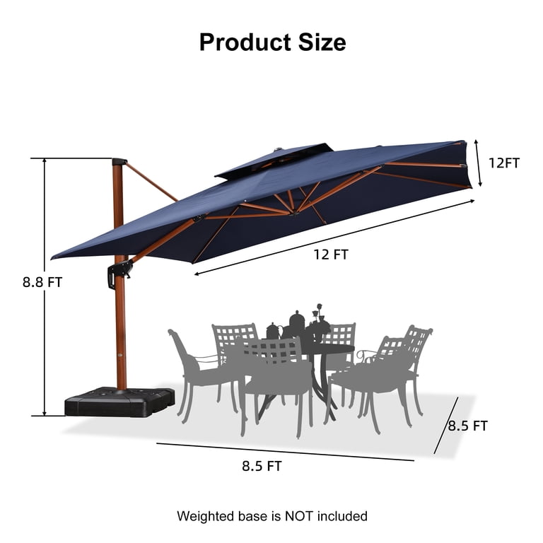 Purple Leaf 12ft Deluxe Square Wood Grain Patio Umbrella, Large Offset Cantilever Umbrella with 360 Rotation, Navy Blue Purple Leaf 12ft Deluxe Square Wood Grain Patio Umbrella, Large Offset Cantilever Umbrella with 360 Rotation, Navy Blue