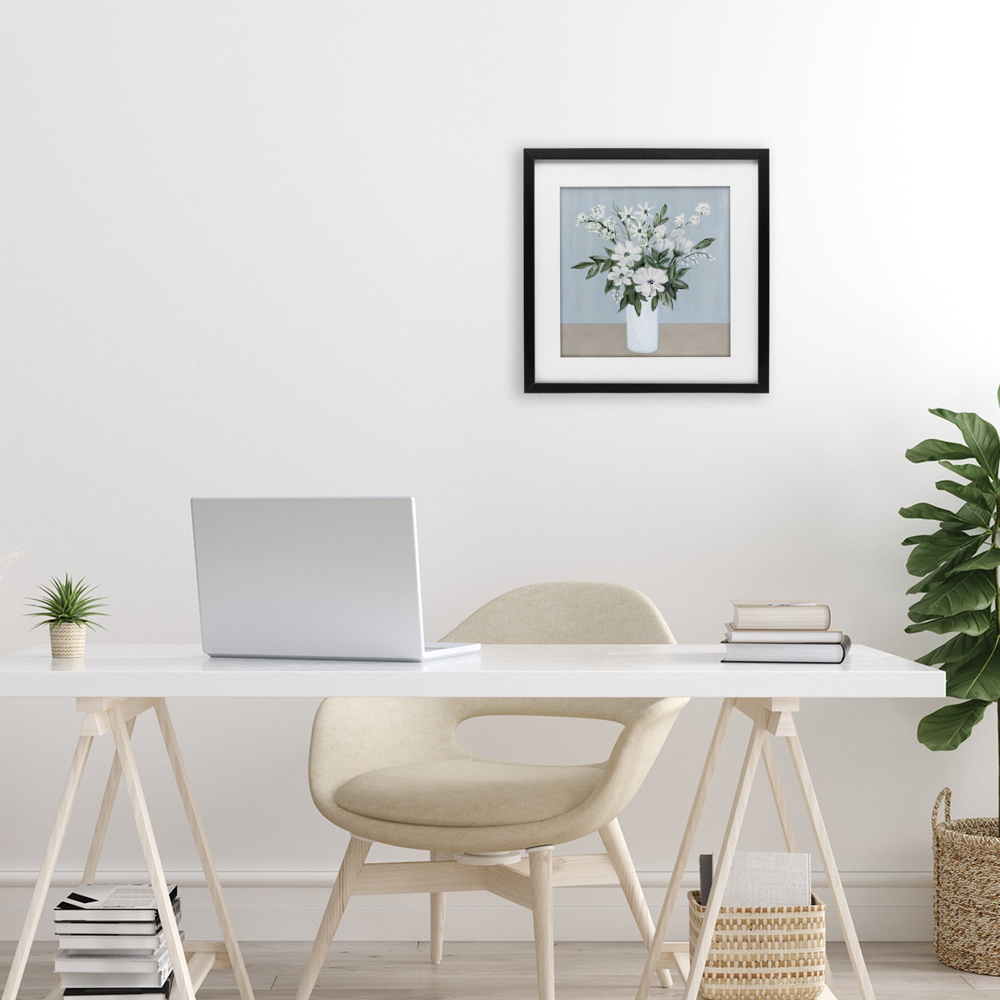 Stupell Industries Mixed White Blooms on Blue Black Framed Print Under Glass, design by Marilyn Dunlap