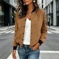 thumbnail image 6 of Otntypg Womens Faux Suede Leather Bomber Jacket Trendy Fall Snap Button Down Long Sleeve Casual Varsity Baseball with Arm Zipper Pockets, 6 of 7
