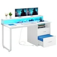 thumbnail image 2 of Dextrus 55" Computer Desk with Storage Drawers & LED Light, Office Desk with Monitor Stand & Power Outlets, Work Study PC Desk for Small Spaces, Home Office, White, 2 of 10