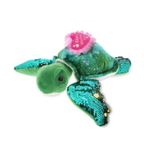 DolliBu Happy Mother's Day Space Sequin Plush Green Sea Turtle Figure - Cute Stuffed Animal with Pink Heart Message for Best Mommy, Grandma, Wife, Daughter - Cute Sea Life Plush Toy Gift - 13" Inches