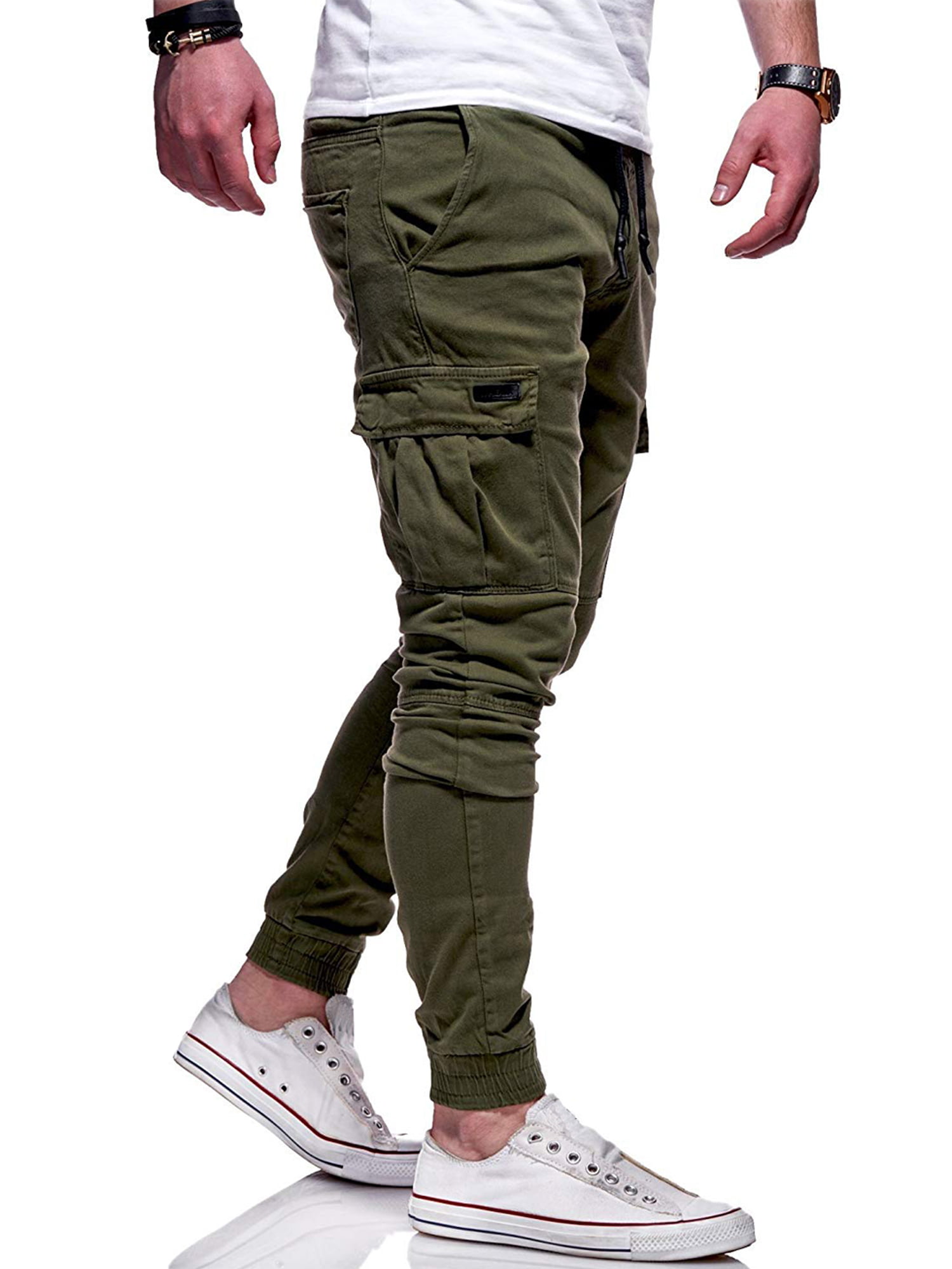 Mens Plain Casual Pantalon De Survêtement Pantalon De Jogging Cargo Combat Slim Fit Sport Pantalon 