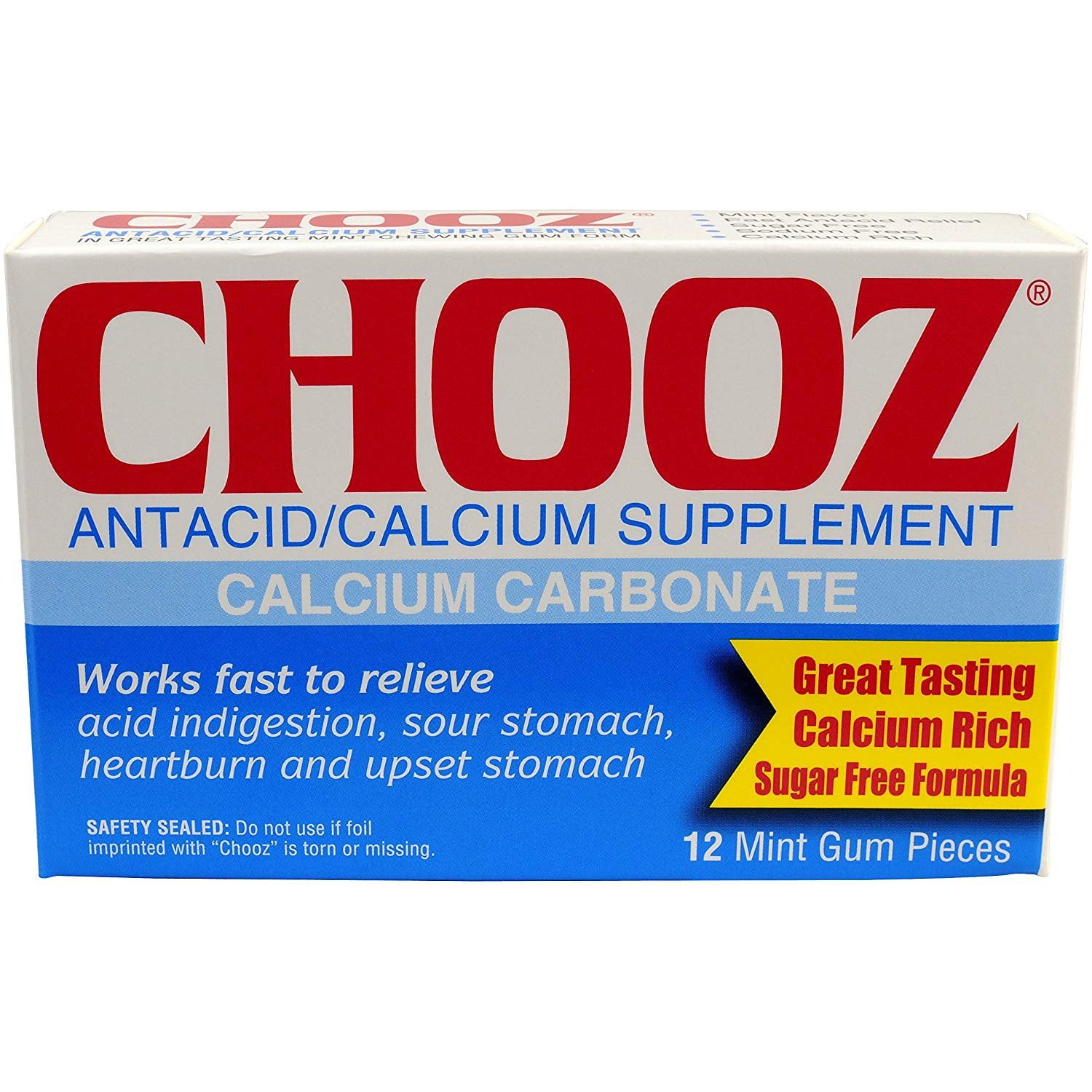 Chooz Calcium Carbonate Antacid Sugar Free, Mint Gum, 12 Pieces trend