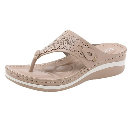 

LIANGP Women s Sandals Summer Slippers For Women Casual Flip Flops Beach Sandals Wedge Shoes Women s Shoes Khaki Size 6.5