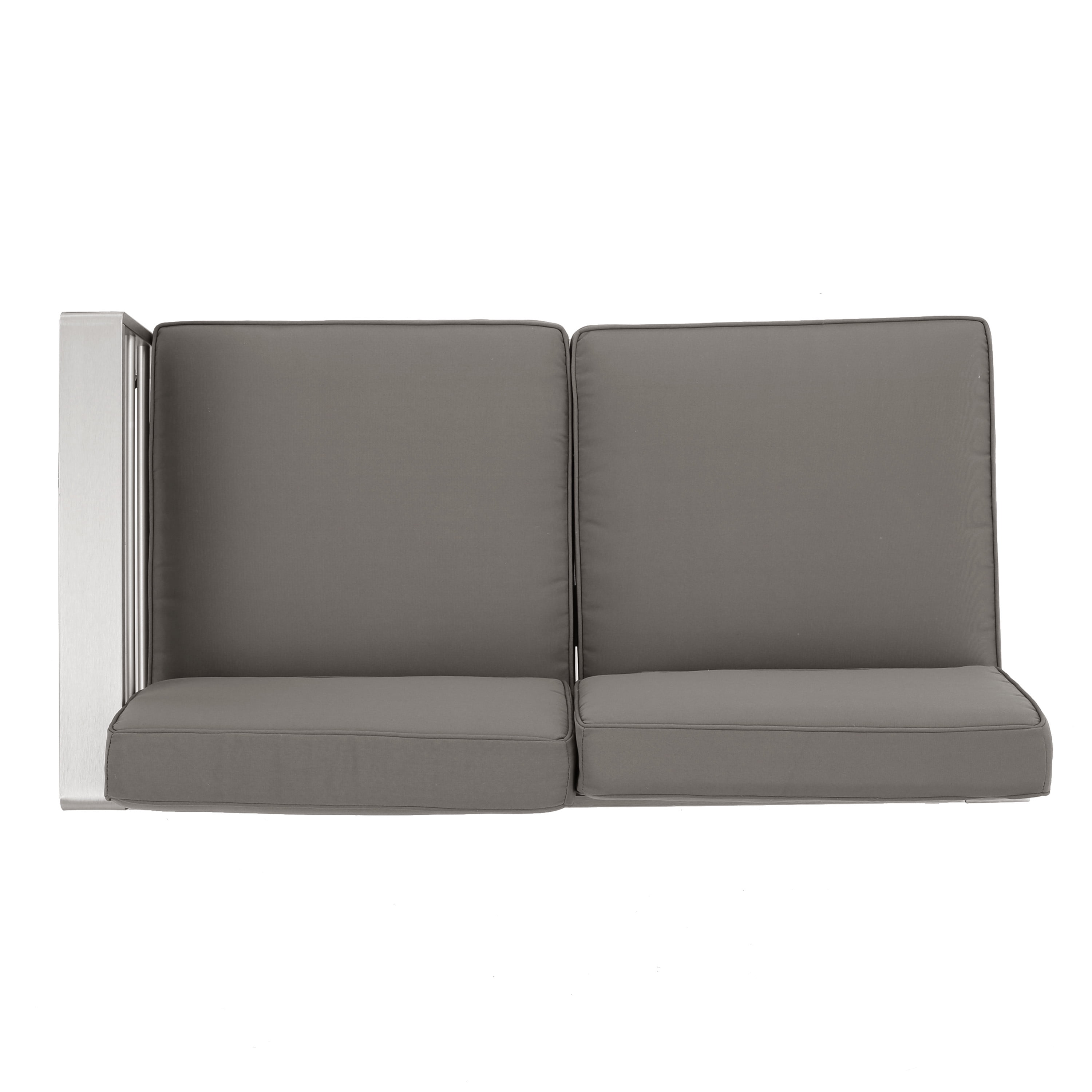 Outdoor V Shaped Sofa Set with Fire Table, Khaki, Light Gray