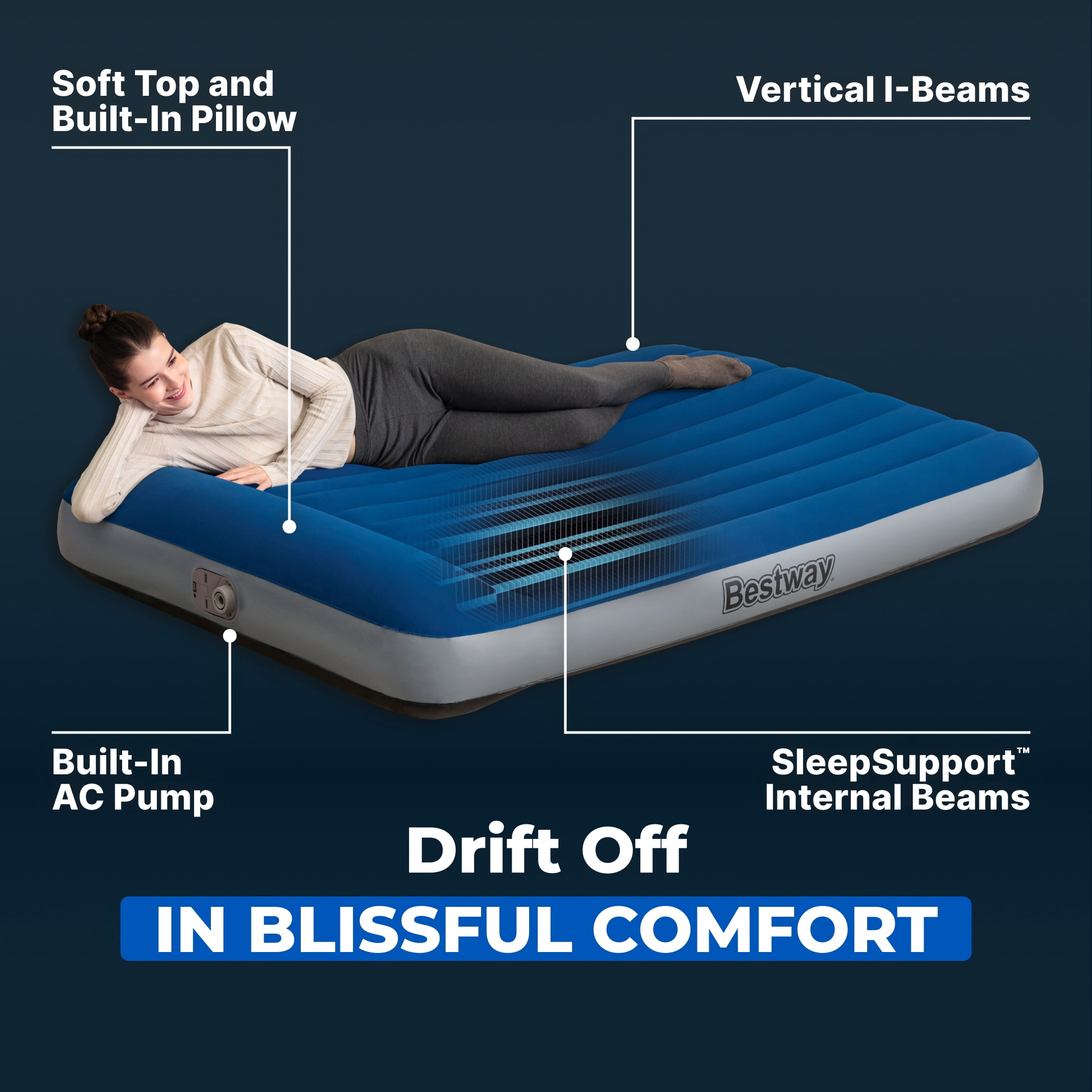 Bestway SleepSupport Air Mattress Full 12” with Built-in AC Pump