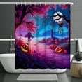 thumbnail image 1 of Spooky Forest Halloween Shower Curtain with Witch, Pumpkins & Castle, 1 of 5