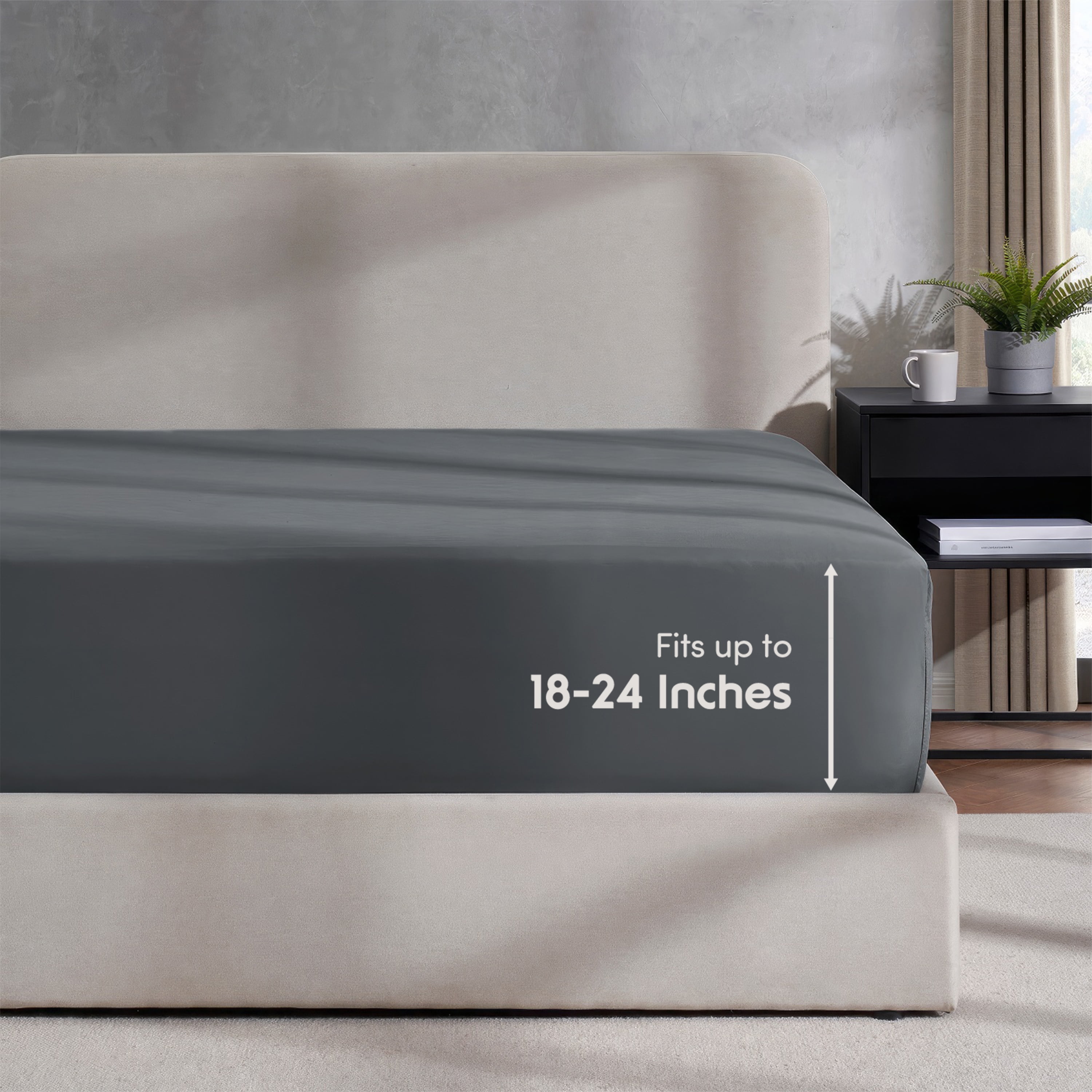 LammaLoe Extra Deep Pocket Queen Fitted Sheet Only, 18" to 24" Soft Microfiber Fitted Sheet Queen, Charcoal Gray