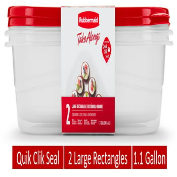 Rubbermaid TakeAlongs 1 Gallon Rectangle Food Storage Containers, Set of 2, Red