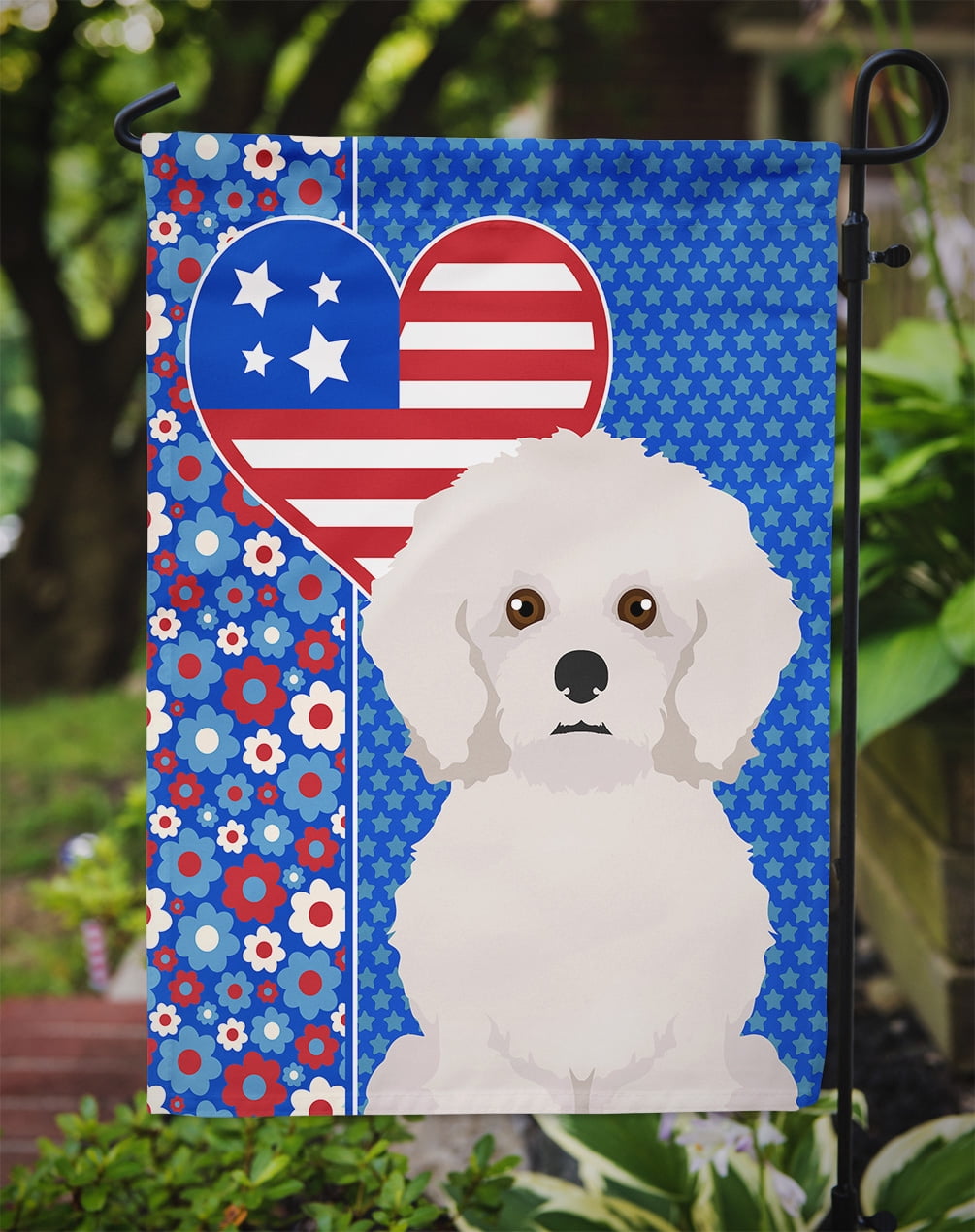 Bichon Frise USA American Flag Garden Size 11.25 in x 15.5 in