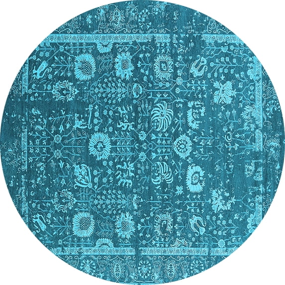 Ahgly Company Indoor Round Oriental Light Blue Industrial Area Rugs, 3' Round
