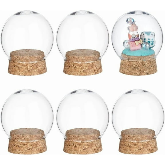 6 Pcs Decorative Glass Dome Cover 2×2.4 Inch Mini Display Dome Cloche Bell Jar Clear Glass Display Dome Cover with Wood Base