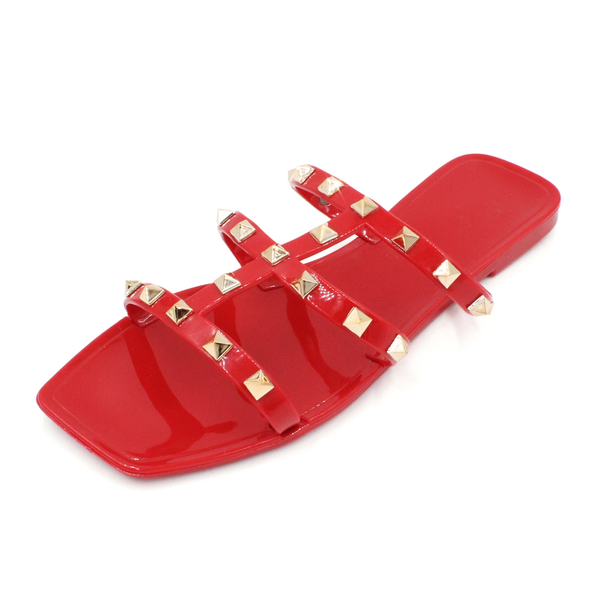 red studded jelly sandals