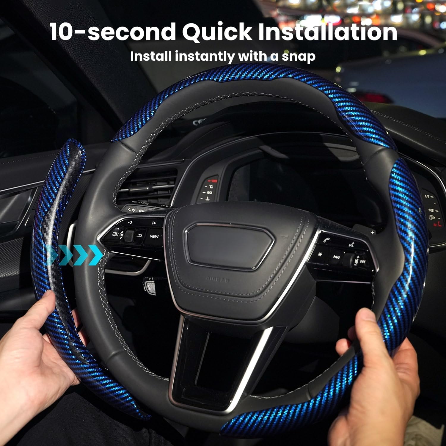 Carbon Fiber Steering Wheel Cover 3PCS Set – Anti-Slip, Scratch-Resistant, Universal Fit for 14–16 Inch Wheels – Interior Car Accessories for Cars, SUVs, Trucks (Blue)
