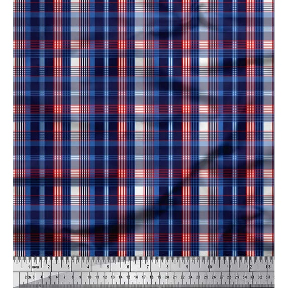 Soimoi Polyester Georgette Fabric Check Check Print Fabric by the Yard 42 Inch Wide