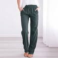 thumbnail image 3 of SDNall Women Casual Cotton And Linen Drawstring Elastic Waist Long Straight Pants, 3 of 9